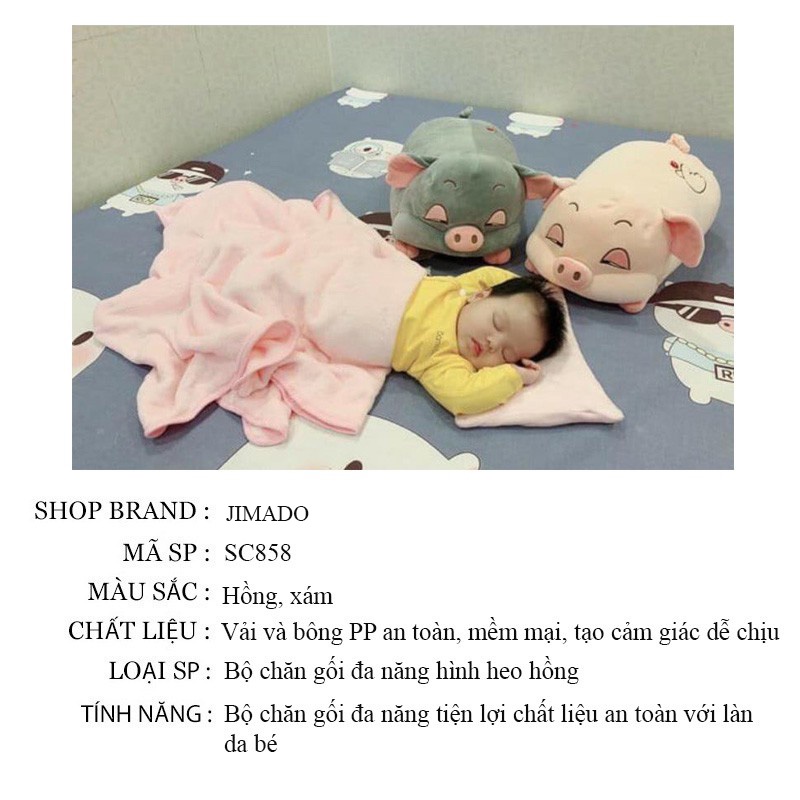 Gối kèm chăn hình thú cho bé 3in đa năng tiện lợi hình heo xinh xắn đáng yêu JIMADO SC858