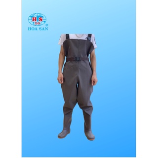 Ủng yếm lội nước màu nâu Hoa San đế cứng size 38 - 43, ủng lội nước liền quần
