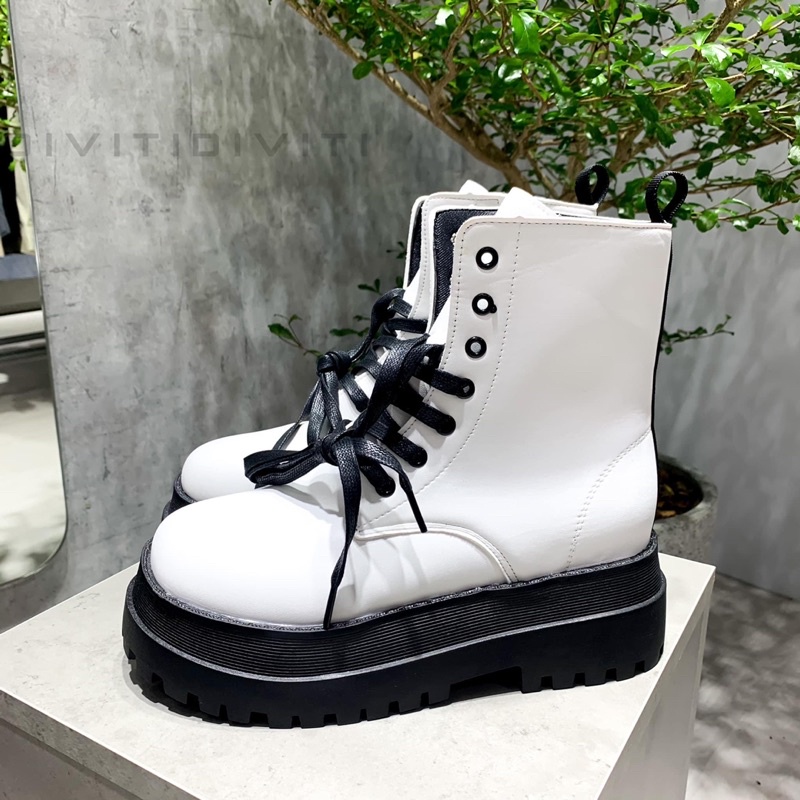 Giày boot trắng 0825 đế cao chất liệu da cao cấp dành cho nữ