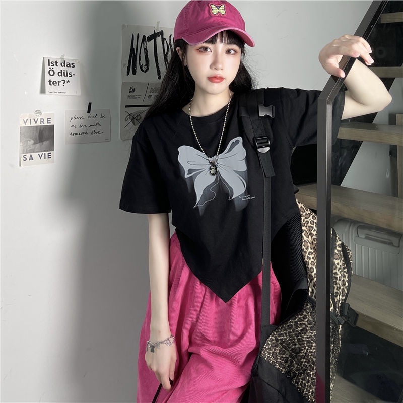 Áo Thun Tay Ngắn Dáng Rộng Màu Đen Thời Trang Mùa Hè Dành Cho Nữ