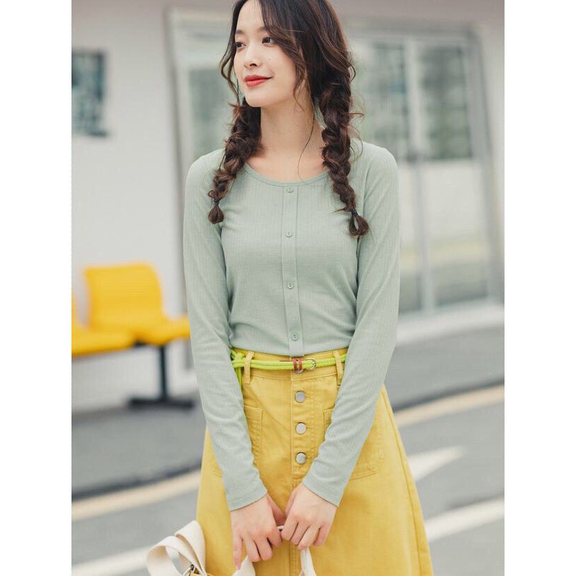 áo thun tay dài body kèm nút khoe dáng cực  xinh 141