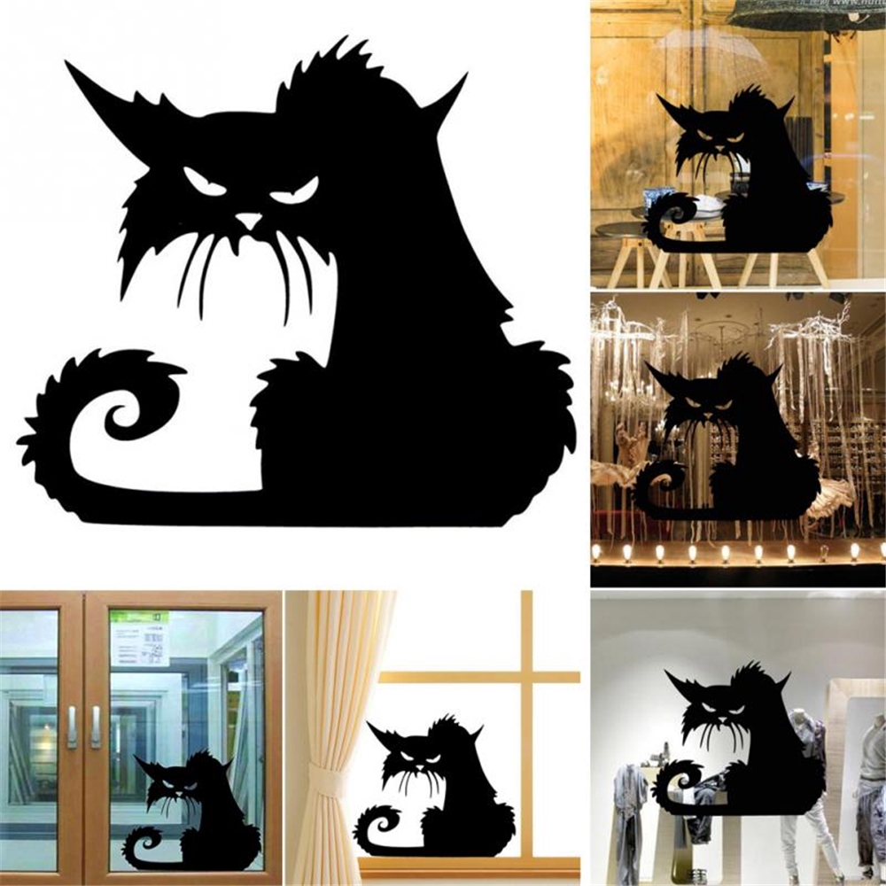 Sticker dán tường hình con mèo đen kinh dị dùng trang trí Halloween