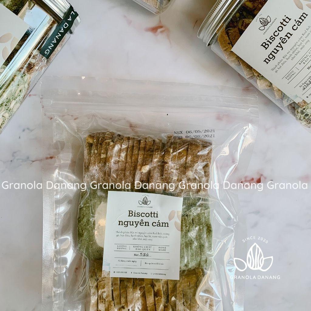 BISCOTTI Nguyên Cám 3 VỊ by Granola Danang 250gr - Bánh Ngũ Cốc Nướng Ăn Kiêng Không Đường