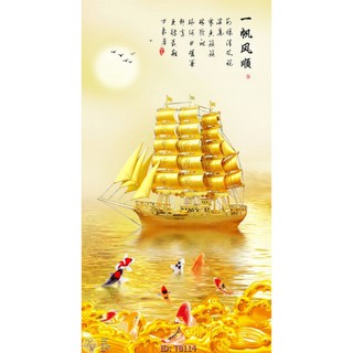 Tranh dán tường Tranh phong thủy Thuận buồm xuôi gió, Tranh dán tường 3d hiện đại (tích hợp sẵn keo)