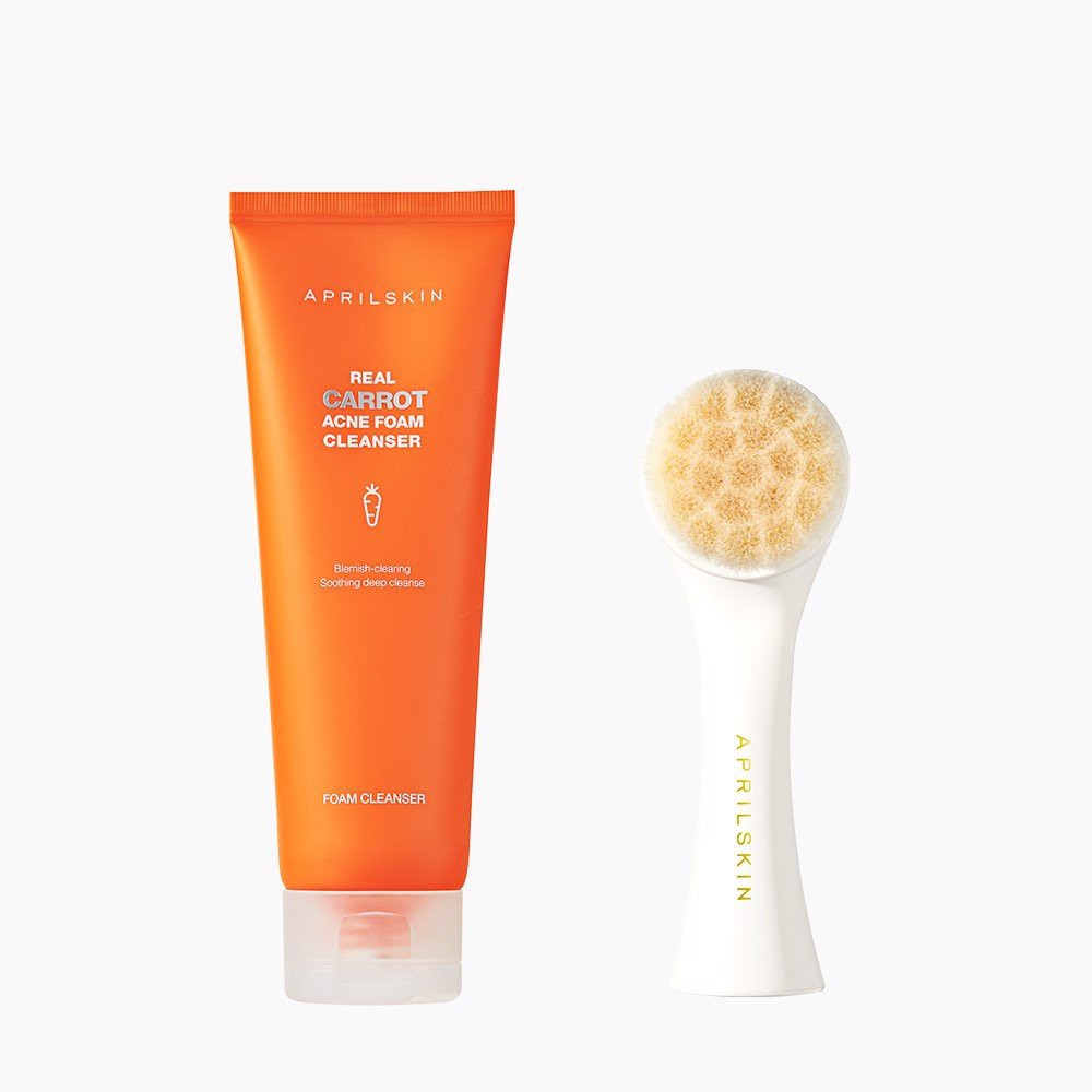 Set Cà Rốt Sạch Sâu Ngăn Ngừa Mụn (Aprilskin carrot cleanser+ cọ aprilskin pore brush)