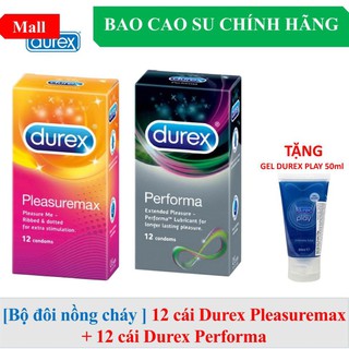 [BAO CAO SU_DUREX] Bộ 12 bao cao su gân gai Durex Pleasuremax + 12 bao cao su kéo dài thời gian Durex Performa