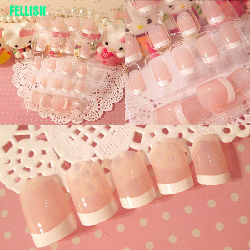 Set 24 móng tay giả tự trang trí kiểu Pháp có keo dán cho nữ