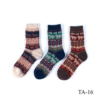 Tất vớ cổ cao nữ nam set 3 đôi họa tiết vintage TA16