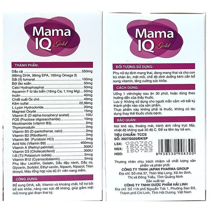 Viên uống Mama IQ Giúp bổ sung DHA và Vitamin tổng hợp cho Bà bầu