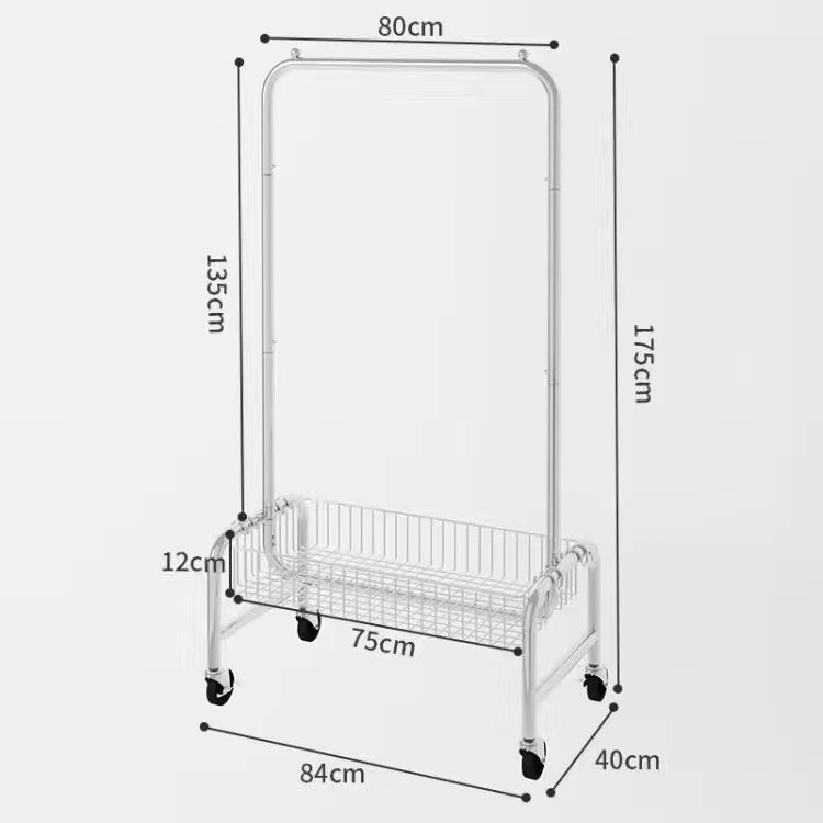 SẴN 65cm Giá treo quần áo kèm kệ để đồ, để giày dép khung kim loại chắc chắn có bánh xe xoay 360 độ
