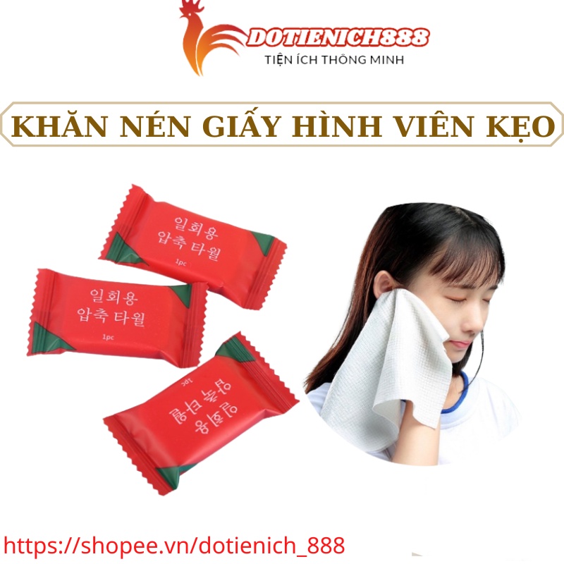 Khăn giấy nén hình viên kẹo dùng 1 lần size to, khăn nén dạng viên kẹo bỏ túi mini đi du lịch rửa lau mặt