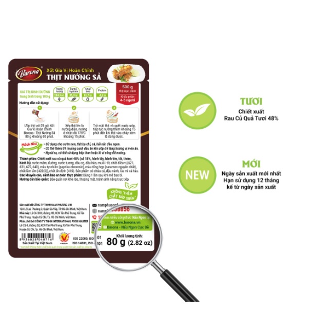 Hộp 20 Gói x 80g Xốt Gia Vị Hoàn Chỉnh Barona Thịt Nướng Sả