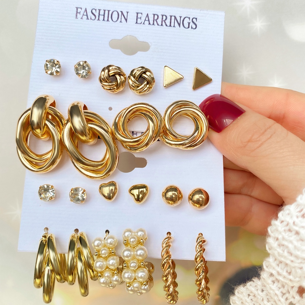 Set 6 đôi khuyên tai tua rua đính ngọc trai phong cách bohemian thời trang biển cho nữ