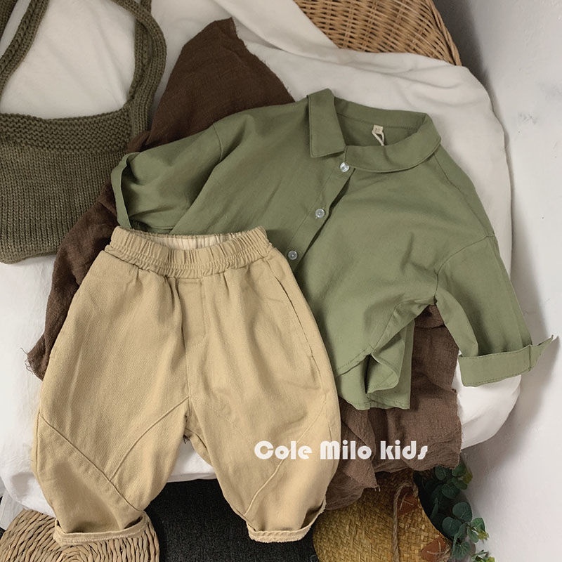 Áo Sơ Mi Cotton Linen Dáng Rộng Màu Sắc Trơn Phong Cách Mori Hàn Quốc Nhật Bản / Hàn Quốc Thời Trang Xuân Thu Dành Cho Bé Trai / Bé Gái