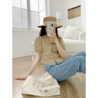 Áo sơ mi croptop cut eo rút dây LYRA, dáng ôm trẻ trung-VSYAC0154