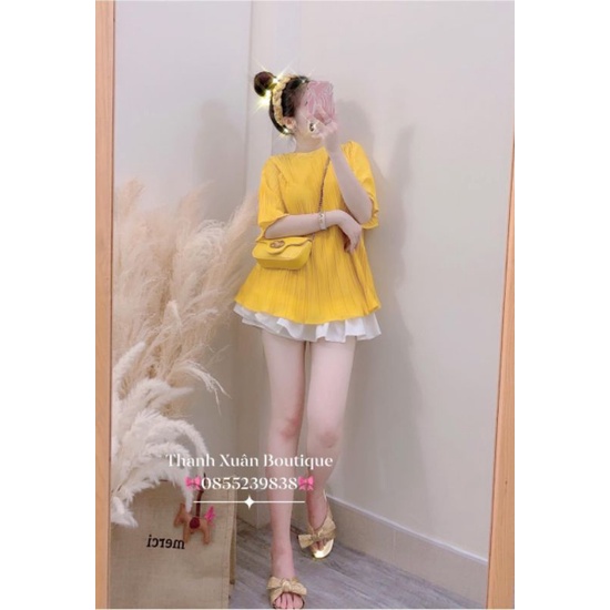 Cả set áo dập ly mix chân váy siêu hot cúc ngọc hàng 2 lớp ảnh thật trải sàn | BigBuy360 - bigbuy360.vn