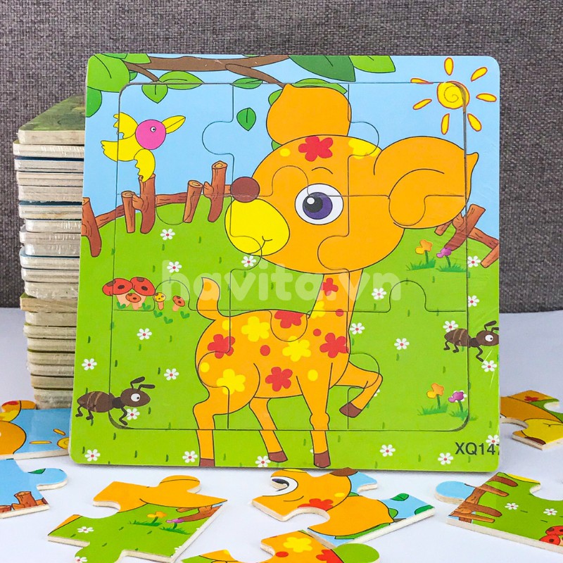 Đồ Chơi Xếp Hình Tranh Ghép 9 Miếng Bằng Gỗ, Đồ Chơi Thông Minh Ghép Hình Cho bé, Size to 15x15Cm