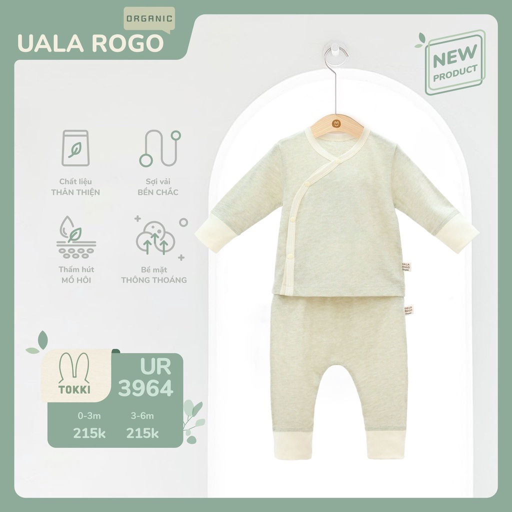 Bộ sơ sinh cài chéo Organic UalaRogo thoáng mát an toàn cho bé sơ sinh