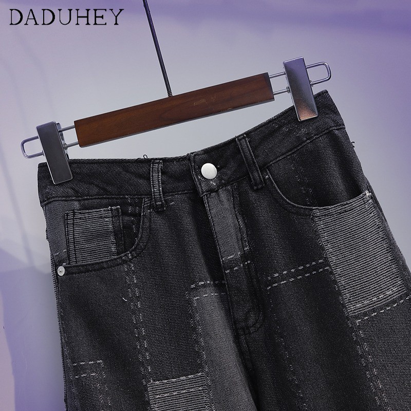 Daduhey Quần jeans nữ lưng cao ống đứng thời trang 2021