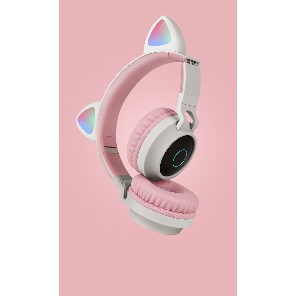 Tai nghe chụp tai kết nối bluetooth 5.0 hình mèo , kèm dây AUX, Tai mèo có led, có nhiều màu. | BigBuy360 - bigbuy360.vn