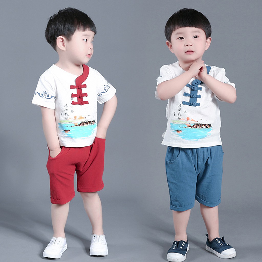 Bộ cộc tay cho bé trai, Đồ bộ hè cho bé in cổ trang chất đũi cực mát cho bé yêu-binbon kids