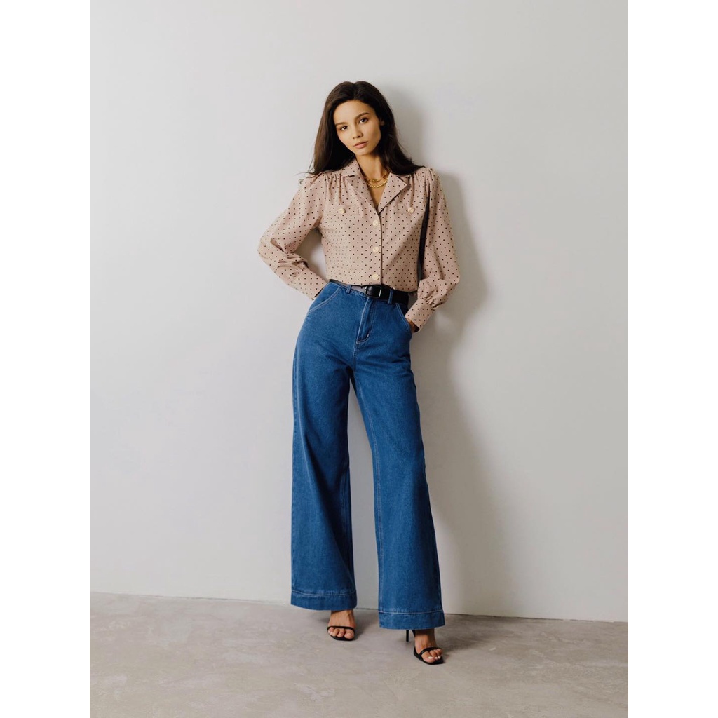 Áo sơ mi nữ tay dài chấm bi