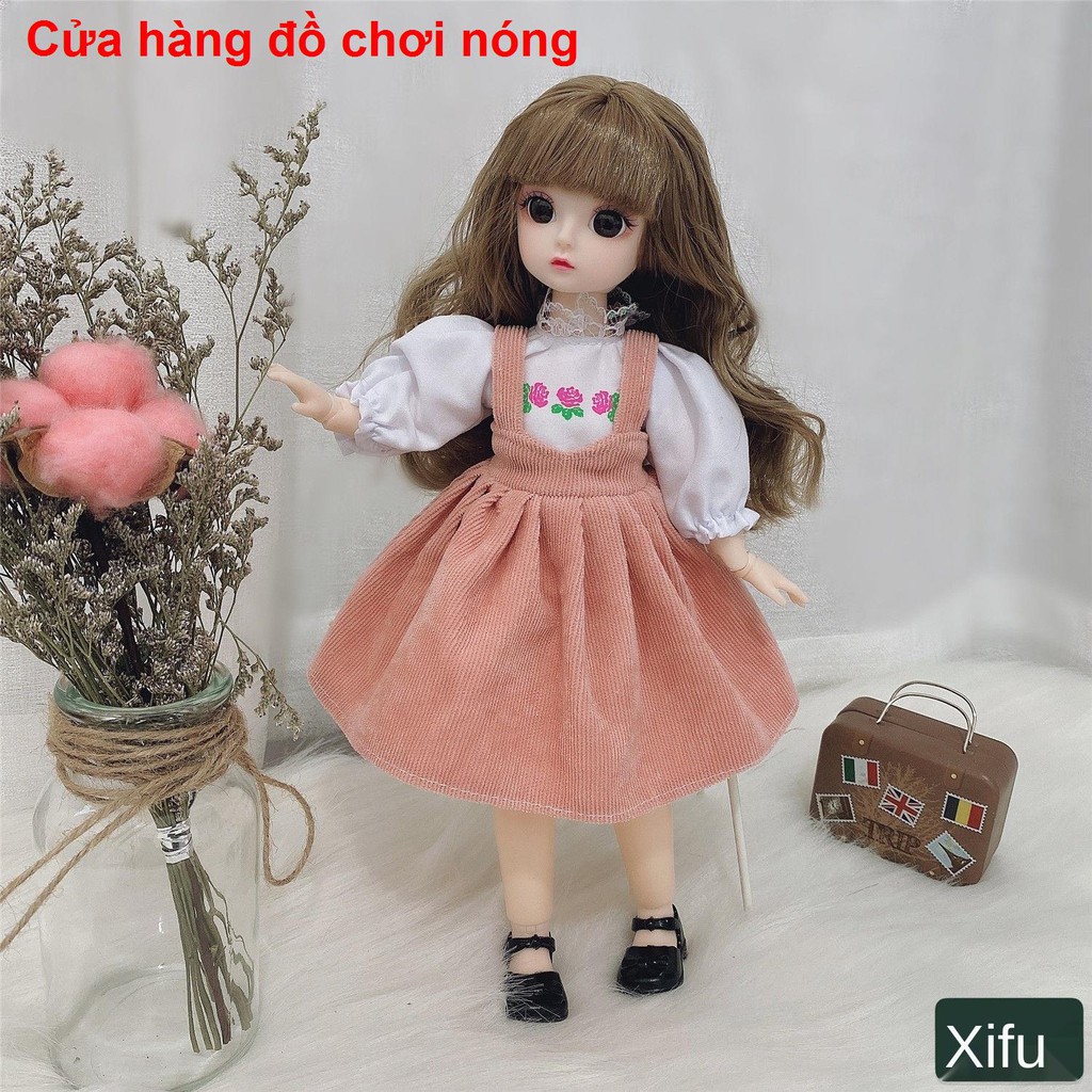 bé dễ thương 30 cm Barbie bộ công chúa nhỏ 3D mắt 22 khớp 6 điểm bjd net búp bê màu đỏ trẻ em