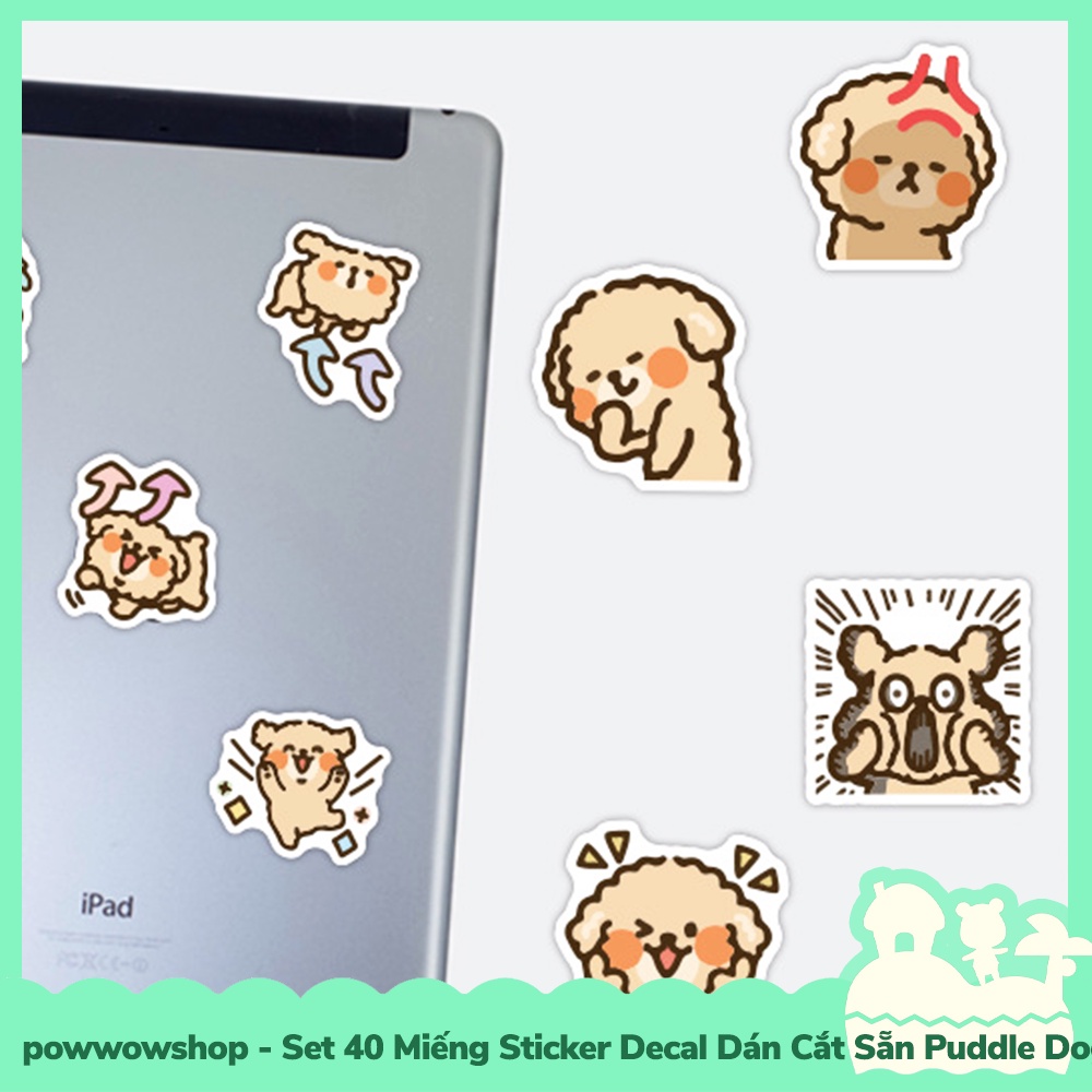 [Sẵn VN - Hỏa Tốc] Set 40 Miếng Sticker Decal Cắt Sẵn DIY Dán Trang Trí Vật Dụng Mẫu Puddle Dog Cute Action