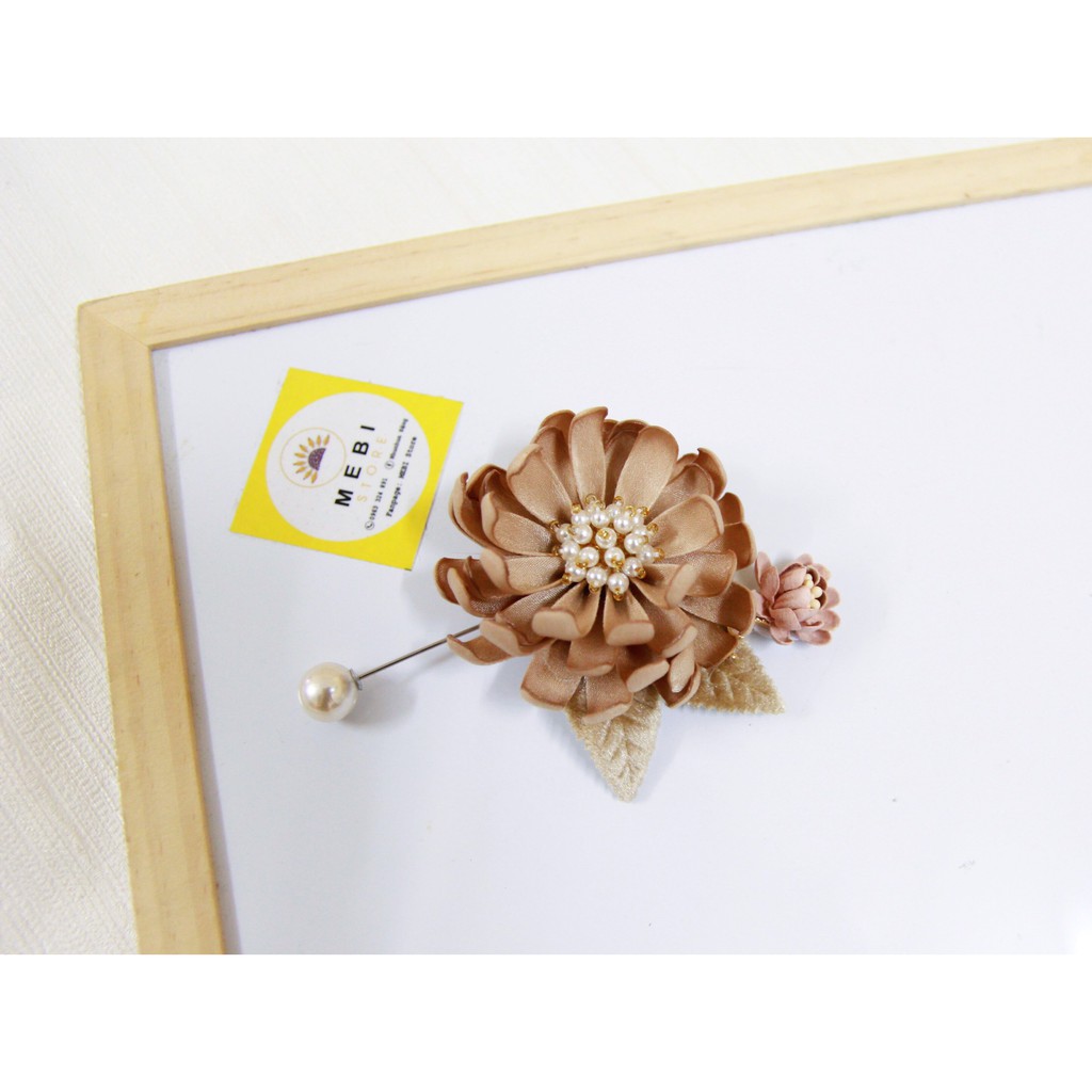 (ảnh thật 100%) Hoa cài áo handmade mẫu cúc ruy băng gấm 1 nụ