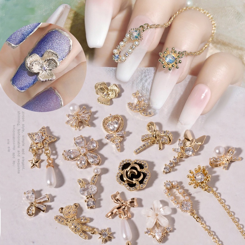 Mới Set 2 Phụ Kiện Trang Trí Móng Tay 3D Hình Hoa Bướm Xinh Xắn