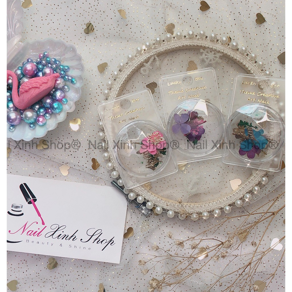 Vỉ hoa lụa chùm, hoa khô lụa ẩn gel làm móng, phụ kiện nail đẹp giúp trang trí móng thêm xinh