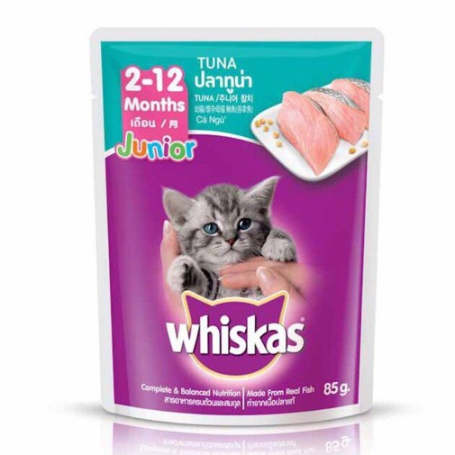 Thức ăn ướt - Pate Whiskas mèo con từ 2-12 tháng tuổi - vị cá ngừ/cá thu - gói 85g