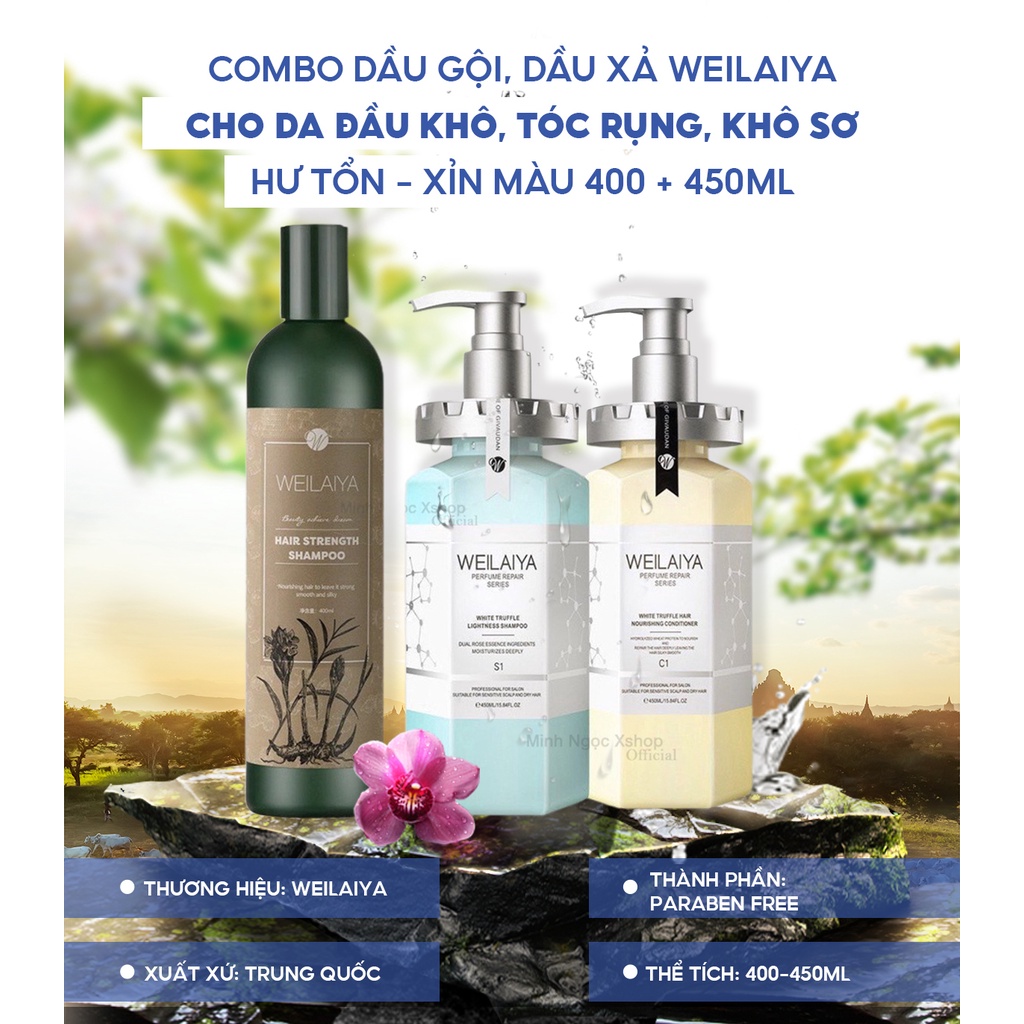 Combo dầu gội xả WEILAIYA cho da đầu khô, tóc rụng, khô sơ, hư tổn, xỉn màu 400ml + 450ml
