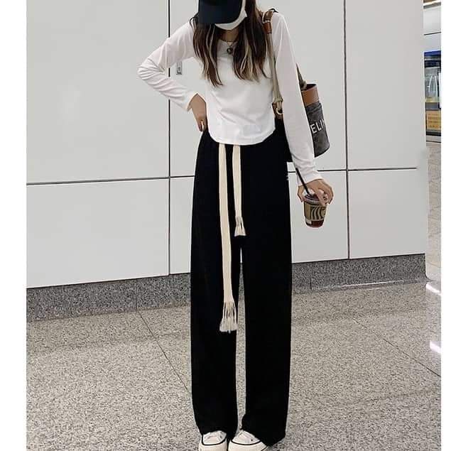 Quần Suông Dây Bản To 2 Màu PEONYB Nữ [FREESHIP]  Culottes ống rộng dáng dài kiểu đường phố 3158 hàn quốc