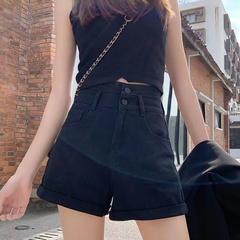 Quần Short Denim Lưng Cao Ống Rộng Thời Trang Hàn Quốc Cho Nữ