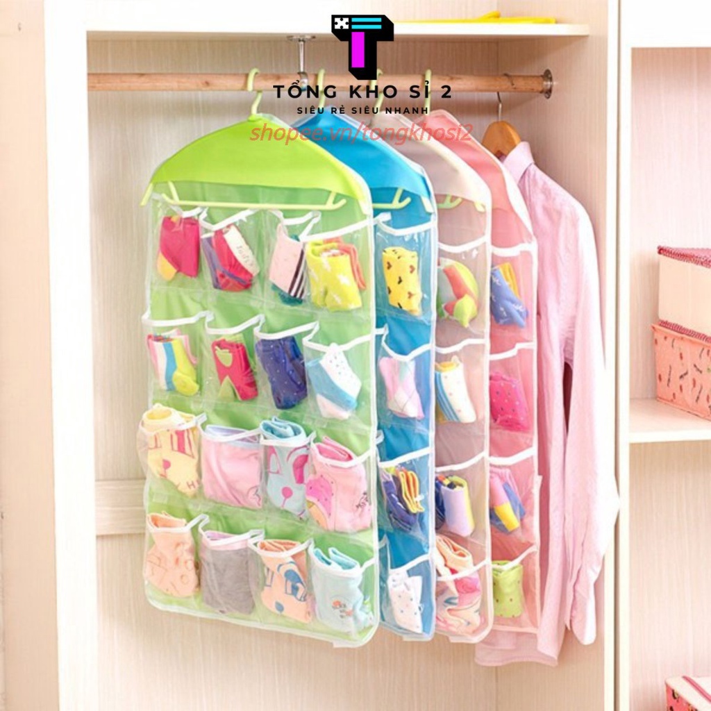 (#giỏ_vải_treo_tường ) Túi Treo Đồ Thông Minh 16 NGĂN - Túi Đựng Tiện Ích Treo Tủ Đựng Đồ Lót, Tất, Phụ Kiện Chính Hãng