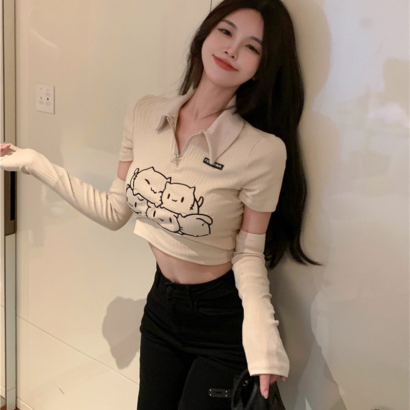 Áo thun polo ngắn dáng ôm dễ thương cho nữ