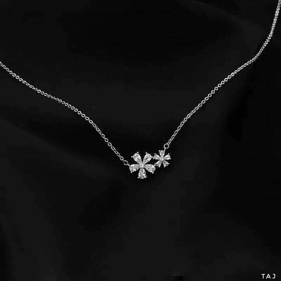 Dây chuyền nữ bạc thật mẫu hoa đôi cách điệu xinh xắn - Kho sỉ bạc Nhất Linh
