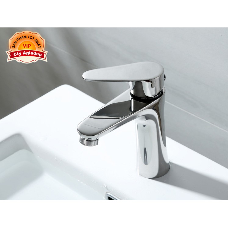 Vòi lavabo 1 trụ tròn cần thẳng SUS304 (Bóng đẹp) + 2 dây cấp - Cao cấp ITALIA