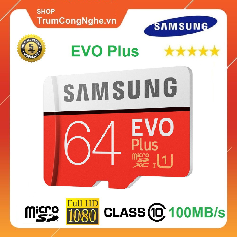 Thẻ nhớ 64GB Samsung Plus Class10 100Mb/s Tốc độ cao | BigBuy360 - bigbuy360.vn