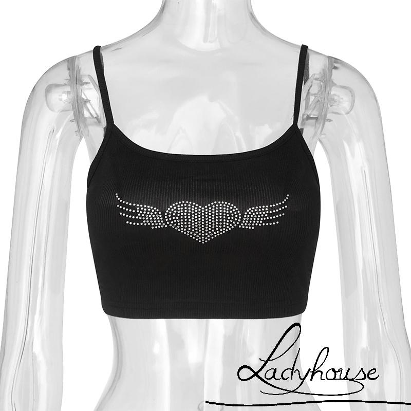 Áo Hai Dây Màu Đen Đính Đá Hình Trái Tim Cho Nữ