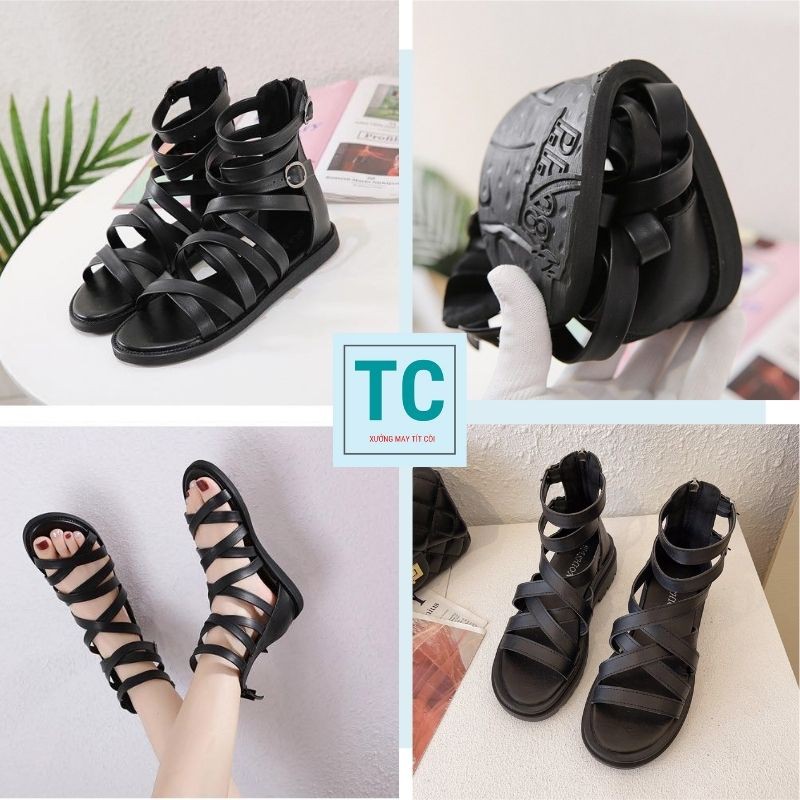 Sandal Dây Dài Chiến Binh ,Sandan chiến binh đan chéo cool ngầu ,sandal nữ dây dài đan chéo khuy cài -TT tít còi