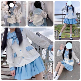 Set váy áo đồng phục học sinh nhật bản - seifuku brand hoa kiếm sâm - váy xanh kèm nơ #seifuku #hoakiemsam