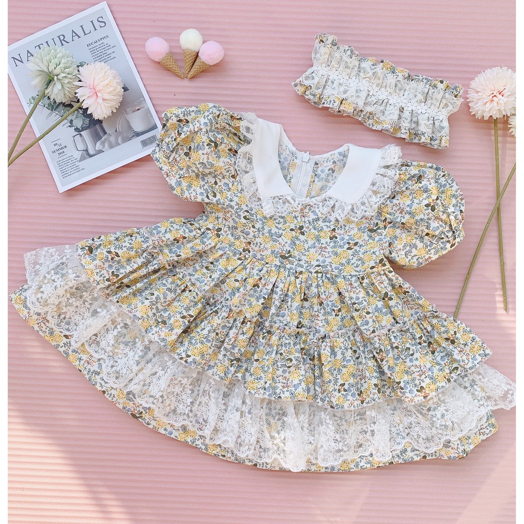 Đầm bé gái ⚡ 𝗙𝗥𝗘𝗘𝗦𝗛𝗜𝗣 ⚡ Váy Công chúa Lolita - Chất liệu cao cấp và an toàn cho bé - TẶNG KÈM TURBAN
