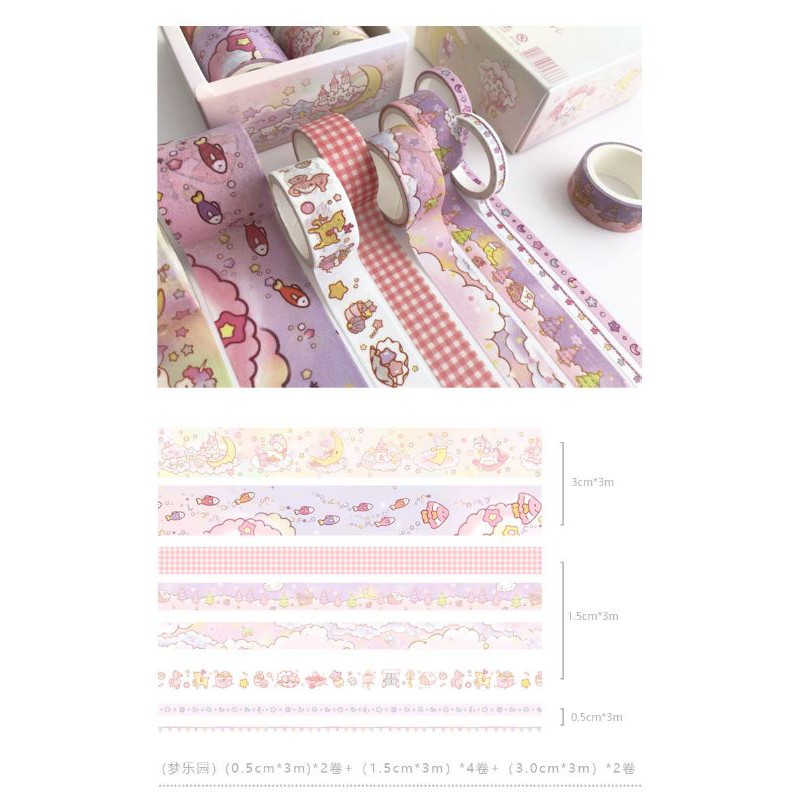 Set 8 cuộn băng dính washi tape 3m trang trí sổ