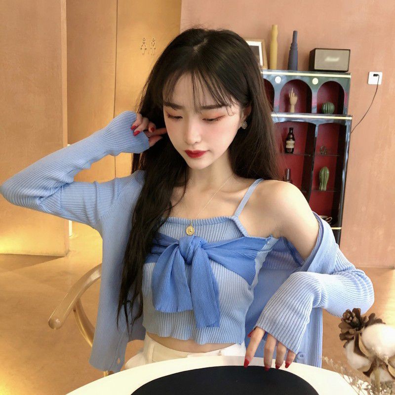 Áo Hai Dây Dệt Kim Buộc Dây Dễ Thương Thời Trang Mùa Hè Cho Phụ Nữ