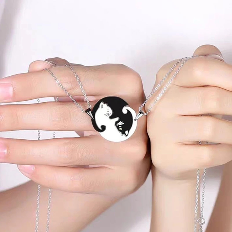 Vòng cổ cặp đôi phối mặt ghép hình mèo âm dương thời trang