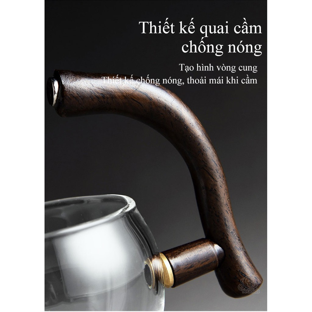 Bộ dụng cụ bình trà đạo và 6 ly thuỷ tinh Cao Cấp BOROSILICATE &amp; WOOD 6cup