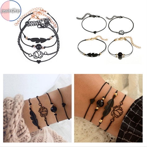 Set 4 vòng đeo tay hợp kim thiết kế độc đáo trang sức cho nữ