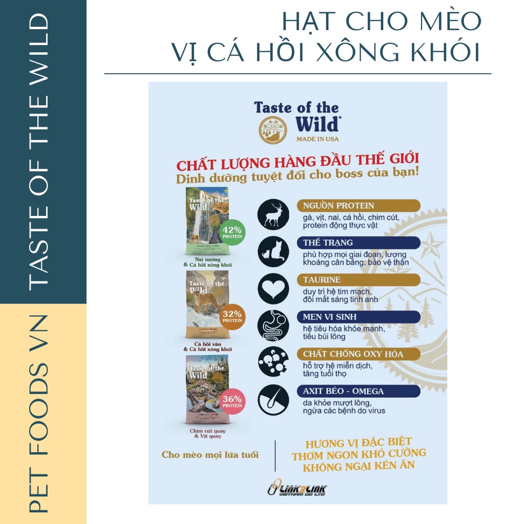 Hạt cho mèo TASTE OF THE WILD Canyon River 6kg vị Cá Hồi Vân &amp; Cá Hồi Xông Khói